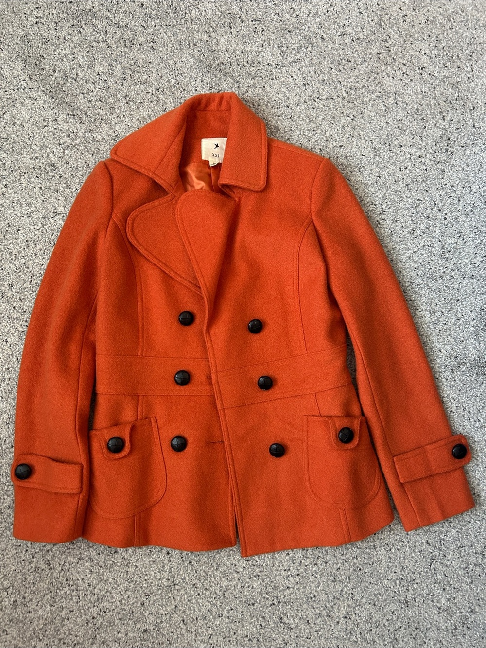 Forever 21 Orange Double-Breasted Peacoat with Black Buttons